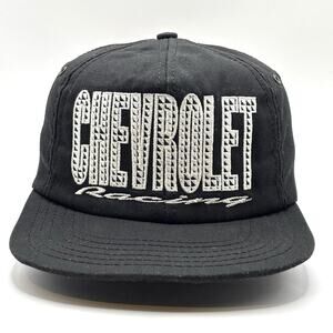 Vintage Chevrolet Racing Hat Cap SnapBack Black Script Blockhead 90s VTG Rare